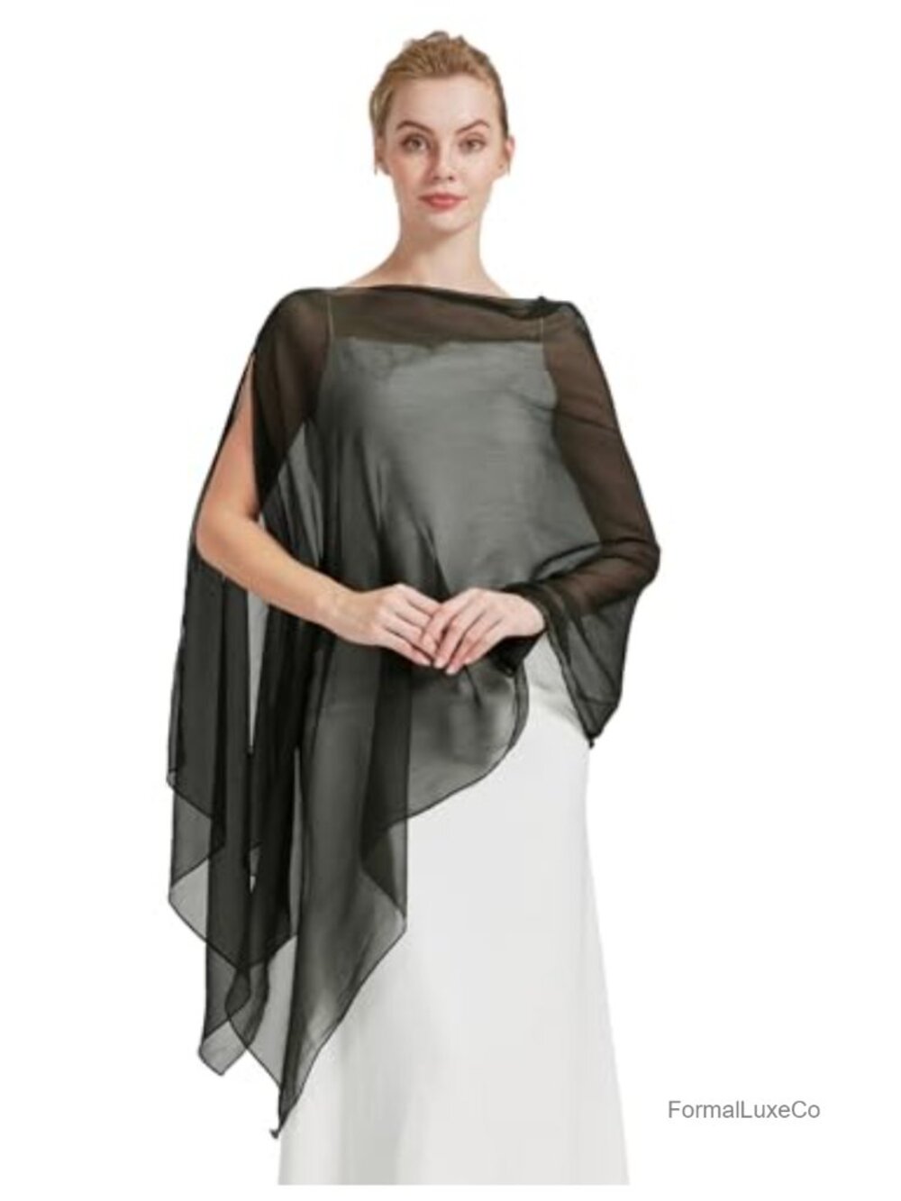 Sheer Bridal Shawl green not black can wear many -Cape-let Scarf